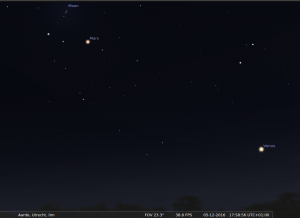 Mars, de Maan en Venus op 5 december